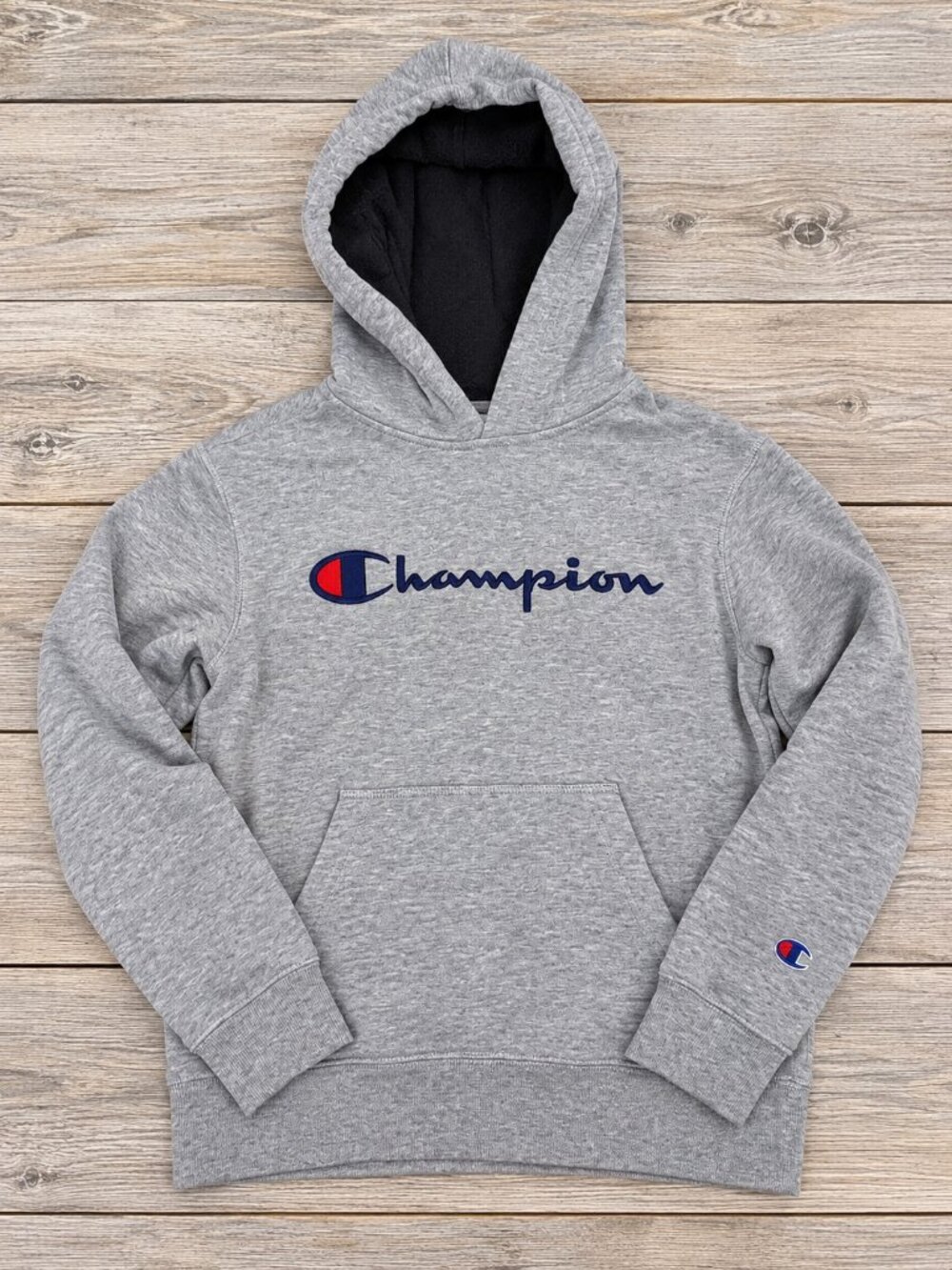 Champion Gray Embroidered Logo Pullover Hoodie Size Medium